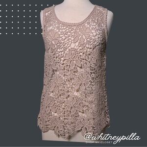 LOFT Ann Taylor Sleeveless Cotton Crochet Lace Top Floral Blush Women’s Size M